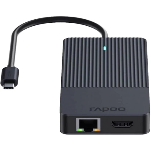 Адаптер Rapoo Adapter UCM-2006 USB-C to 2xUSB-C+USB2.0+2xUSB3.0+HDMI+DisplayPort+SD+RJ45+3.5mm Black фото 5