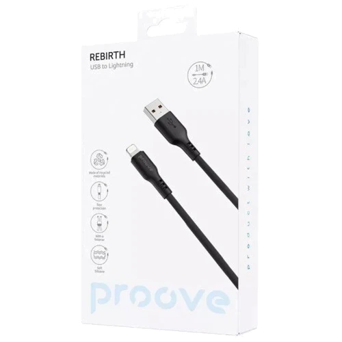 Кабель Proove USB Cable to Lightning Rebirth 2.4A 1m Black (CCRE60001101): Тип USB Cable - Lightning