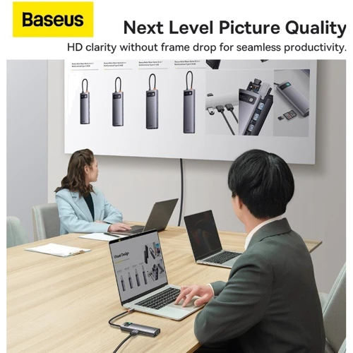 Адаптер Baseus Adapter Metal Gleam Series USB-C to 2хHDMI+3хUSB3.0+PD+RJ45 Gray (WKWG040113) фото 12