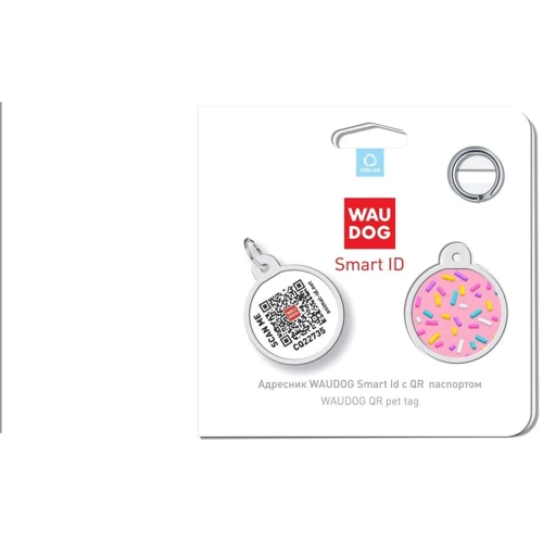 Адресник металлический WAUDOG Smart ID c QR паспортом рисунок Маршмеллоу 25 мм (0625-0214): Цвет розовый