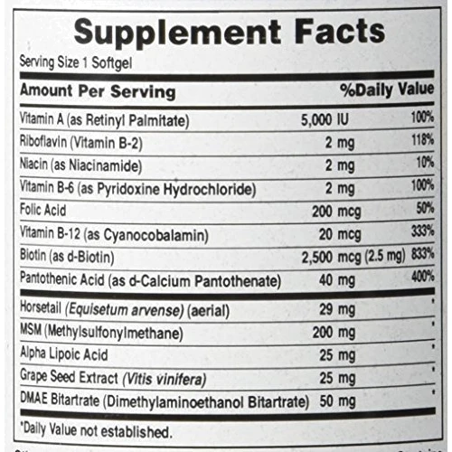 Puritan's Pride Hair, Skin & Nails One Per Day Formula 30 Softgels Формула для волос, кожи, ногтей: Форма выпуска Капсулы