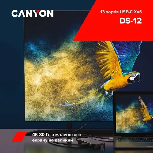 Адаптер Canyon Adapter DS-12 USB-C to 4xUSB+USB-C+2xHDMI+VGA+RJ45+SD+microSD+PD+3.5mm (CNS-TDS12) фото 9