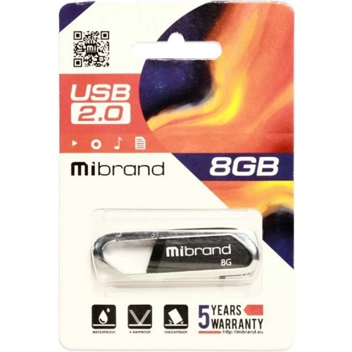 USB-флешка Mibrand 8GB Aligator Black USB 2.0 (MI2.0/AL8U7B): Объем памяти 8 GB