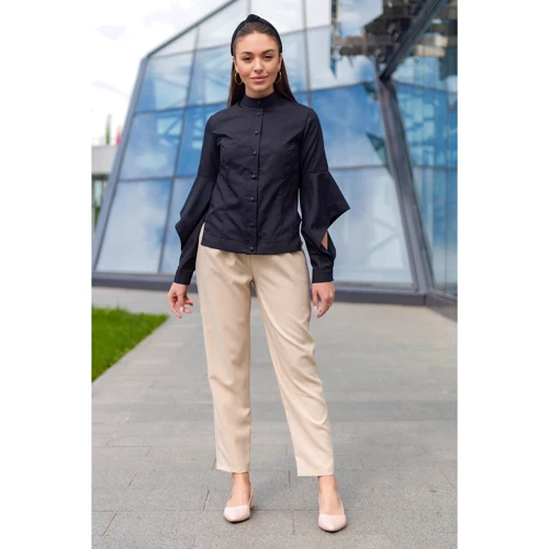 Блуза FLFashion Каприз-1 ФБК 3102 48 черная с длинным рукавом