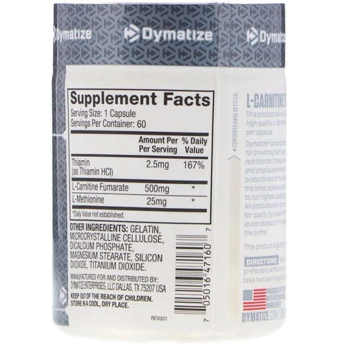 Жироспалювач Dymatize L-Carnitine Xtreme 60 caps: Стать унісекс