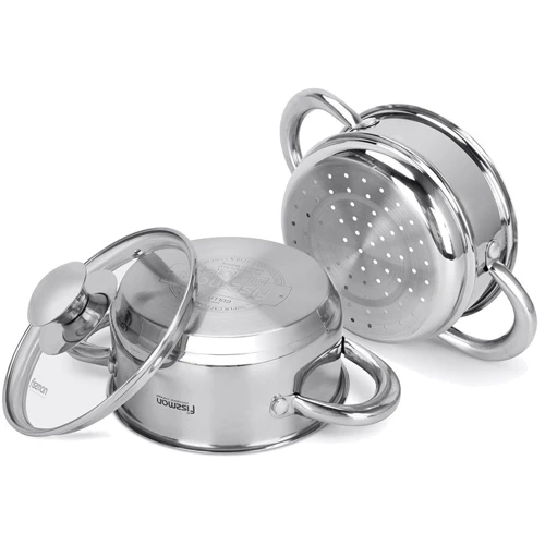 Кастрюля Fissman GULLIVER 14x7 см, 1.1 л со вставкой-пароваркой 14x6.5 см (5428): Объем, л 1.1
