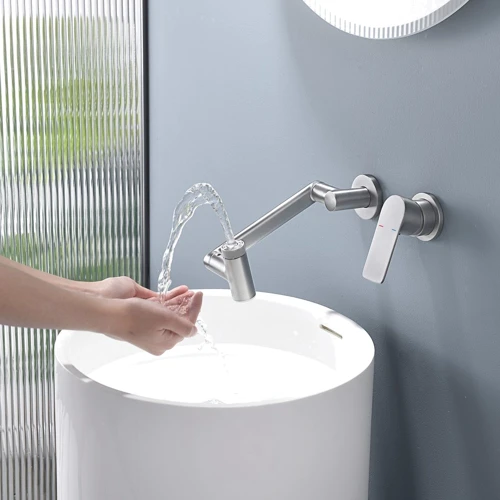 Смеситель настенный Lefton Single-Handle Wall Mount Bathroom Faucet with Temperature Display-BFWM2401 Brushed Nickel: Тип излива Многонаправленный