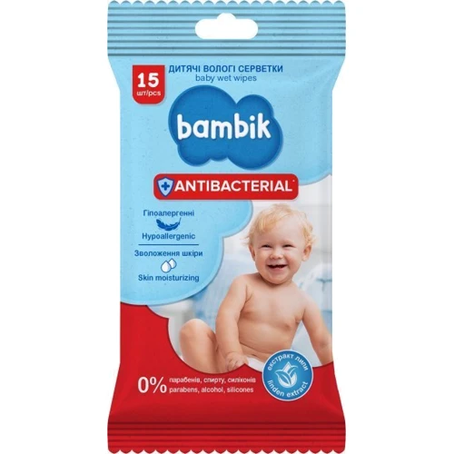 Bambik Салфетки влажные детские Antibac с первых дней жизни с экстрактом липы, 15 шт.