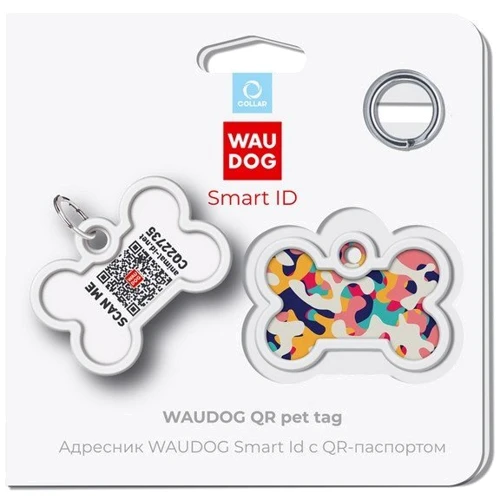 Адресник металевий WAUDOG Smart ID з паспортом QR малюнок Камо різнокольоровий 40х28 мм (0640-0206): Призначення Для всех пород