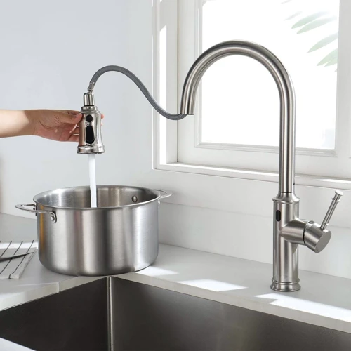 Смеситель для кухни Lefton Automatic Sensor & Pull-Down Kitchen Faucet - KF2210 Brushed Nickel: Материал Латунь