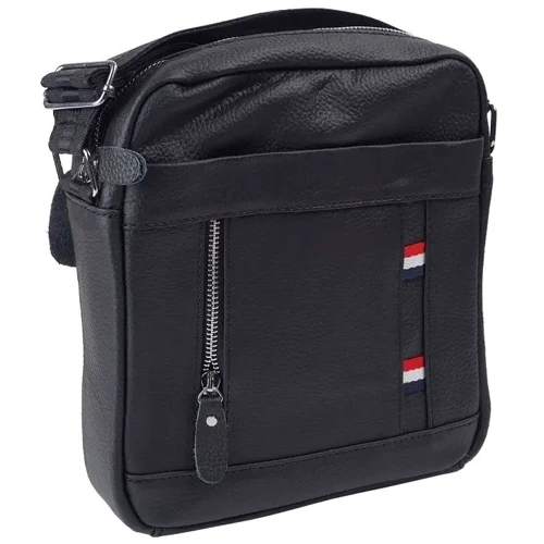 Мужская сумка через плечо Borsa Leather черная (10256-black)