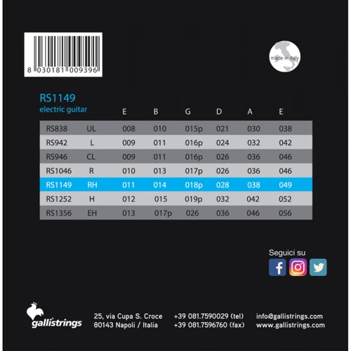 Струна для гитар Струны для электрогитары Gallistrings RS1149 REGULAR HEAVY: В комплекте Набор из 6 струн