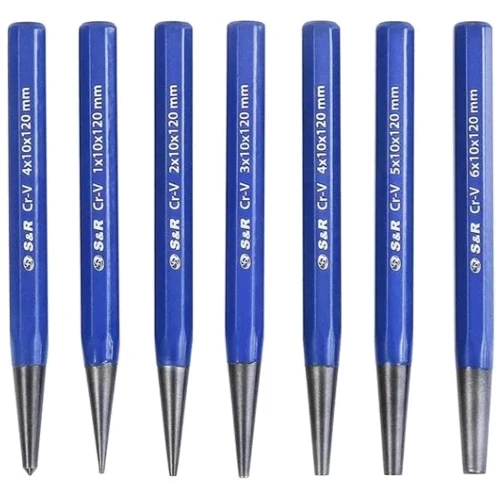 Набір виколоток S&R 1,2,3,4,5,6 мм з кернером 7 предметів (283100077): Виробник S&R