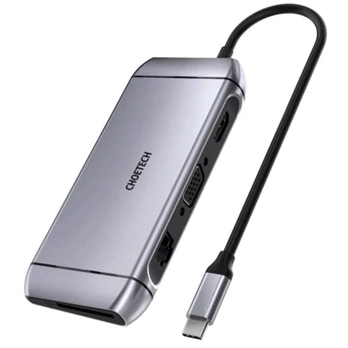 Адаптер Choetech Adapter 9-in-1 USB-C to USB-C+3xUSB+HDMI+SD+RJ45+VGA Gray (HUB-M15)