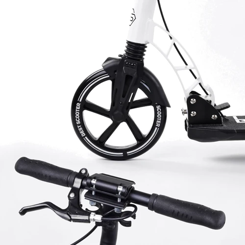 Самокат двоколісний Best Scooter PU колеса, 2 амортизатори, дискове гальмо Black/White (100077): Кількість коліс 2