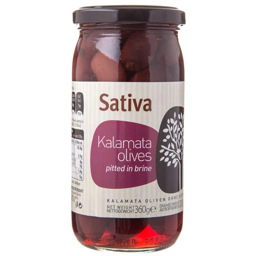 Оливки Каламата Sativa без кісточок у розсолі 360 г (5204108137612)