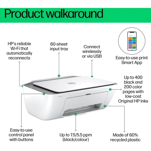 МФУ HP DeskJet Ink Advantage 2876 Wi-Fi (6W7E6C): Технология печати Струйная