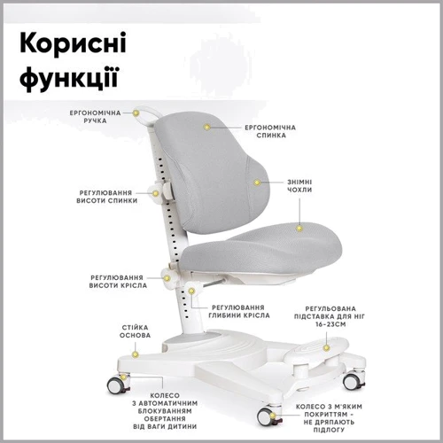 Дитяче крісло Mealux Gravity Grey (Y-612 G): Регулювання Глубины сиденья, Высоты спинки, Высоты сиденья