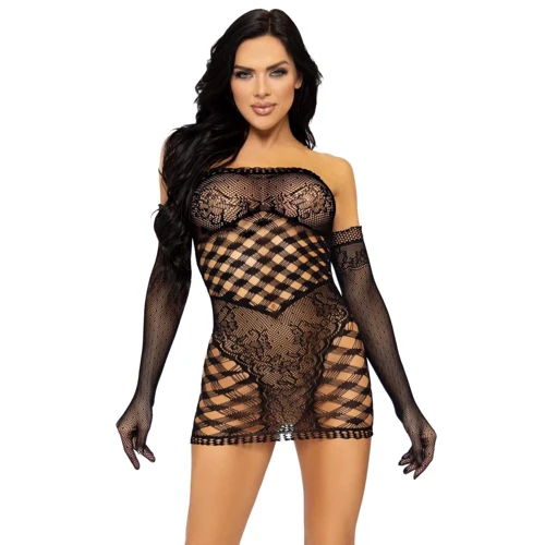 Комплект платье и перчатки Leg Avenue OS Black