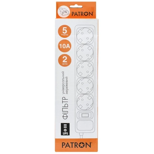 Сетевой фильтр Patron 2 m 3 x 1 mm2 (SP-1055U) 5 розеток BLACK (EXT-PN-SP-1055U)