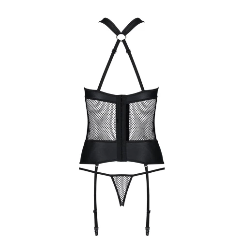 Сетчатый комплект корсет с халтером, съемные подвязки, трусики Amanda Corset black XXL/XXXL-Passion