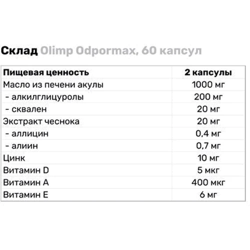 Olimp Odpormax Підтримка імунітету 60 capsules/30 servings/Unflavored: Форма випуску Капсулы
