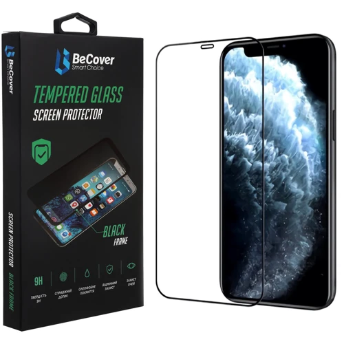 Захисне скло для iPhone BeCover Tempered Glass Black для  iPhone 14 | 13 | 13 Pro (706663)