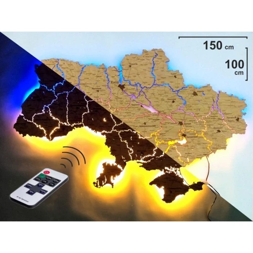 Карта України з фанери з LED підсвічуванням Nevet синьо-жовтий Пульт керування 150х100 см (0001205) фото 3
