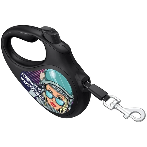Поводок-рулетка для собак WAUDOG R-leash малюнок Космос. Ракетобудування светоотражающая стрічка XS до 12 кг 3 м чорний фото 4