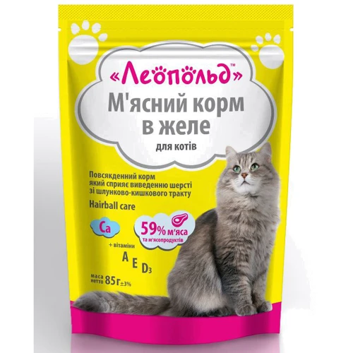 Вологий корм для кішок Hairball care М'ясний корм в желе з яловичиною 85 г х 24 шт. (4820185491747-24)