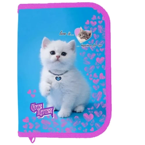 Пенал Class Cute Kitten 1 відділення 1 відворот з наповненням блакитний (21305C)