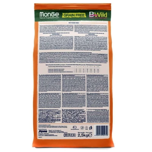 Сухой корм беззерновой Monge Dog Bwild Grain Free Mini для собак малых пород с уткой 2.5 кг (70004756): Порода Малые