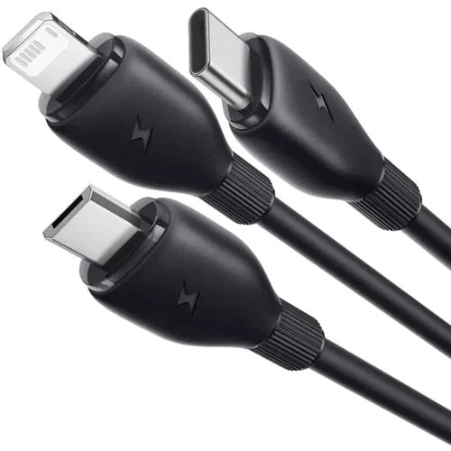 Кабель Baseus USB Cable to Micro USB/Lightning/Type-C Ultra-Fast 3in1 Fast Charging 3.5A 0.8m Black (P10376303121-01): Тип USB Cable - Lightning/microUSB/USB-C