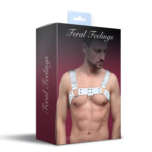 Мужская портупея на грудь из натуральной кожи Feral Feelings - Bulldog Harness White