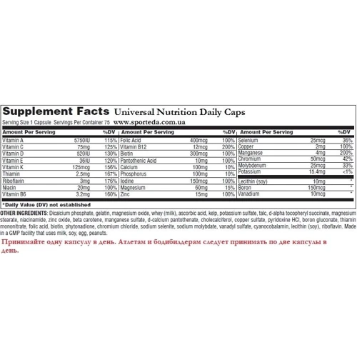 Universal Nutrition Daily Caps 75 caps: Пол Унисекс