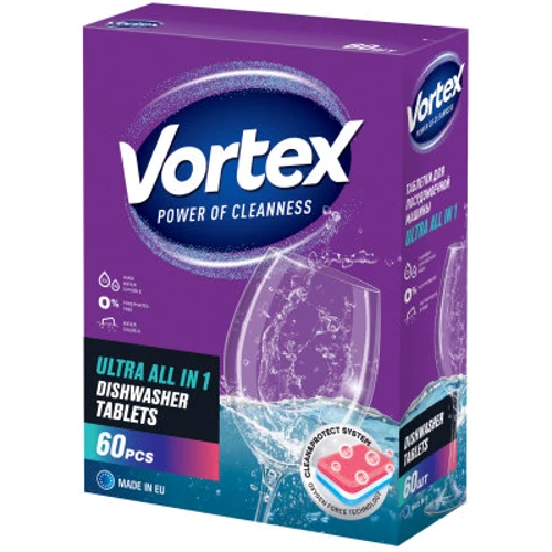 Таблетки Vortex для посудомоечных машин All in 1 без фосфатов 60 шт