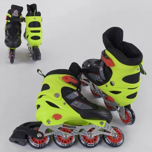 Роликовые коньки Best Roller (30-33) PVC колёса, свет на переднем колесе, в сумке Black/Light green (98861): Расположение колес in-line
