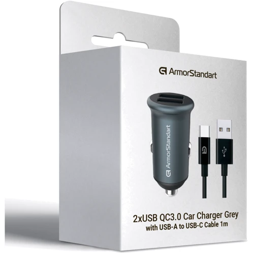 Зарядний пристрій ArmorStandart Car Charger 2xUSB QC3.0 with USB-C Cable Grey (ARM82459): Кількість USB-портів 2