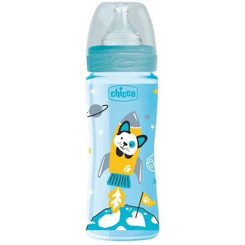 Бутылочка пластиковая Chicco Well-Being Physio Colors с силиконовой соской, 330 мл, 4м+ голубая (28637.20): Возраст с 4-х месяцев