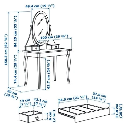Туалетный столик ІКЕА Hemnes 100х50 см Белый (30374413) фото 6