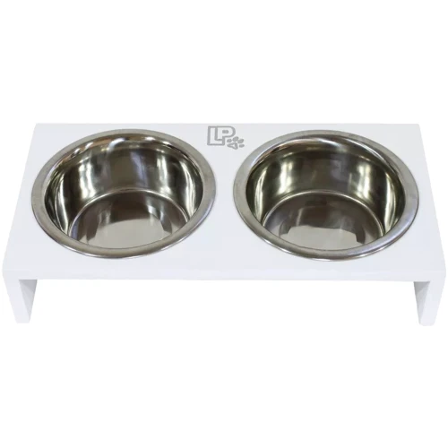 Миски Lucky Pet металлические на деревянной подставке линейка Пир 2x0.4л/13см белый (553478)