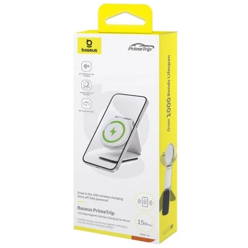Держатель Baseus Car Holder Magnetic C02 Mega Wireless Charging 15W White (C40169003211-00) for Apple iPhone 16 I 15 I 14 I 13 I 12 series фото 17