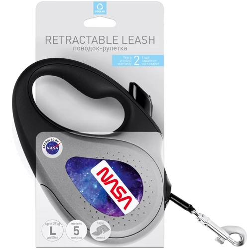 Поводок-рулетка WAUDOG R-leash для собак рисунок NASA21 S до 15 кг 5 черный (8124-0148-01): Тип шнура Лента