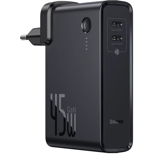 Зарядное устройство Baseus Wall Charger Power Station GaN 2xUSB-C 45W + Power Bank 1000mAh Black (PPNLD-F01)