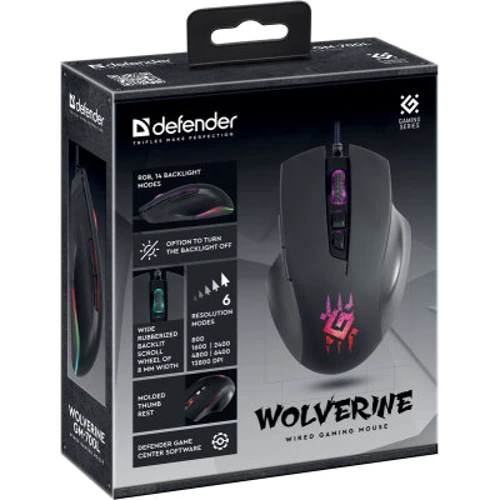 Мышь Defender Wolverine GM-700L RGB USB Black (52700): Длина кабеля 1.7 м