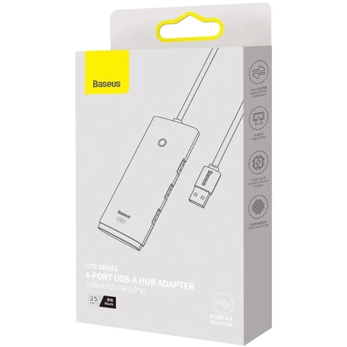 Адаптер Baseus Adapter Lite Series USB to 4хUSB3.0+USB-C Black (WKQX030001) фото 4