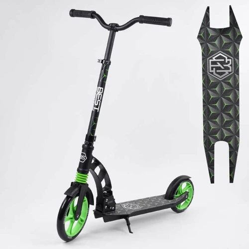 Самокат двухколесный Best Scooter с PU колесами, 1 амортизатором Black/Green (99666)