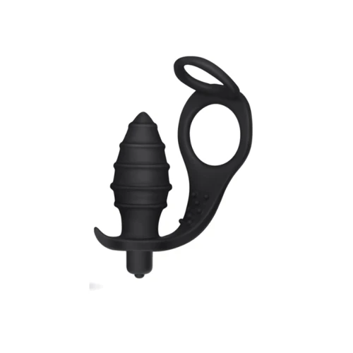 Анальная пробка с эрекционным кольцом и вибрацией LoveToy Ass Rasca Prostate Plug Combo Vibrating Black