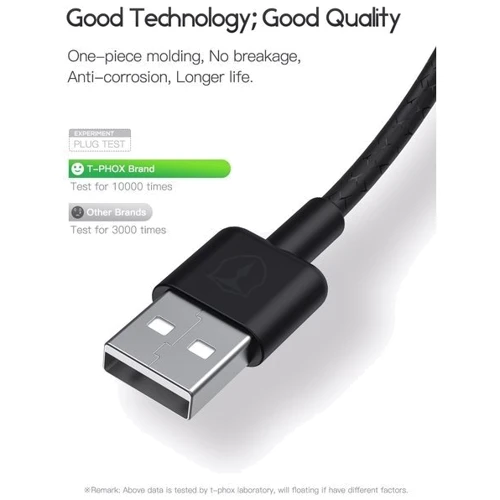 Кабель T-PHOX USB Cable to Lightning Gaming 3A 1m Black (T-L832 Black) фото 7