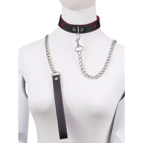 Ошейник с поводком COLLAR HEART Black and Red, SKN-AS14